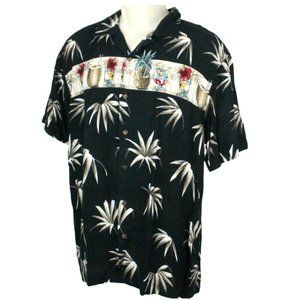 COPY - Steve & Barry's Lg Hawaiian Shirt Black Pineapple Drinks Cocktails Luau …